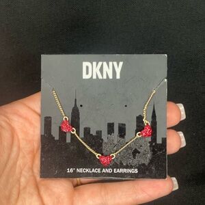 DKNY Gold Necklace with Red Heart Charms